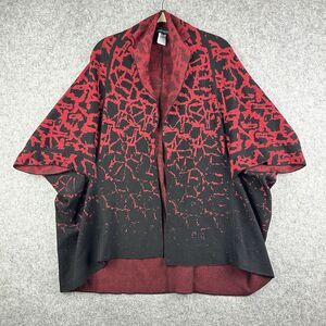 Ming Wang Kimono Cardigan Jacket Womens S/M Red Black Abstract Print Open Knit